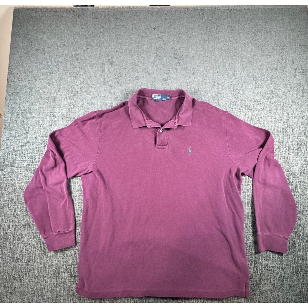 Polo Ralph Lauren Mens XXL Long Sleeve Polo Shirt Plum Purple Cotton Pique Logo
